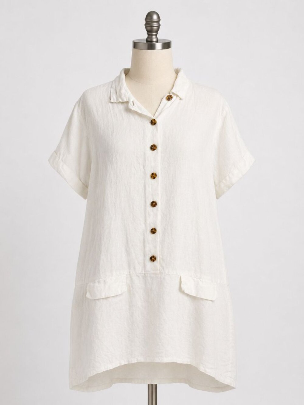 Vintage 1990s Kiko's Comfortable Clothing White Linen Tunic Dress Size 8